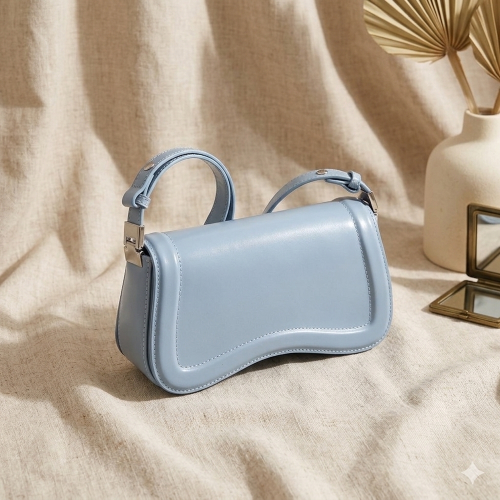 Classic Women's Max Light Blue Smooth Leather Shoulder Bag - Picture 9 of 9
